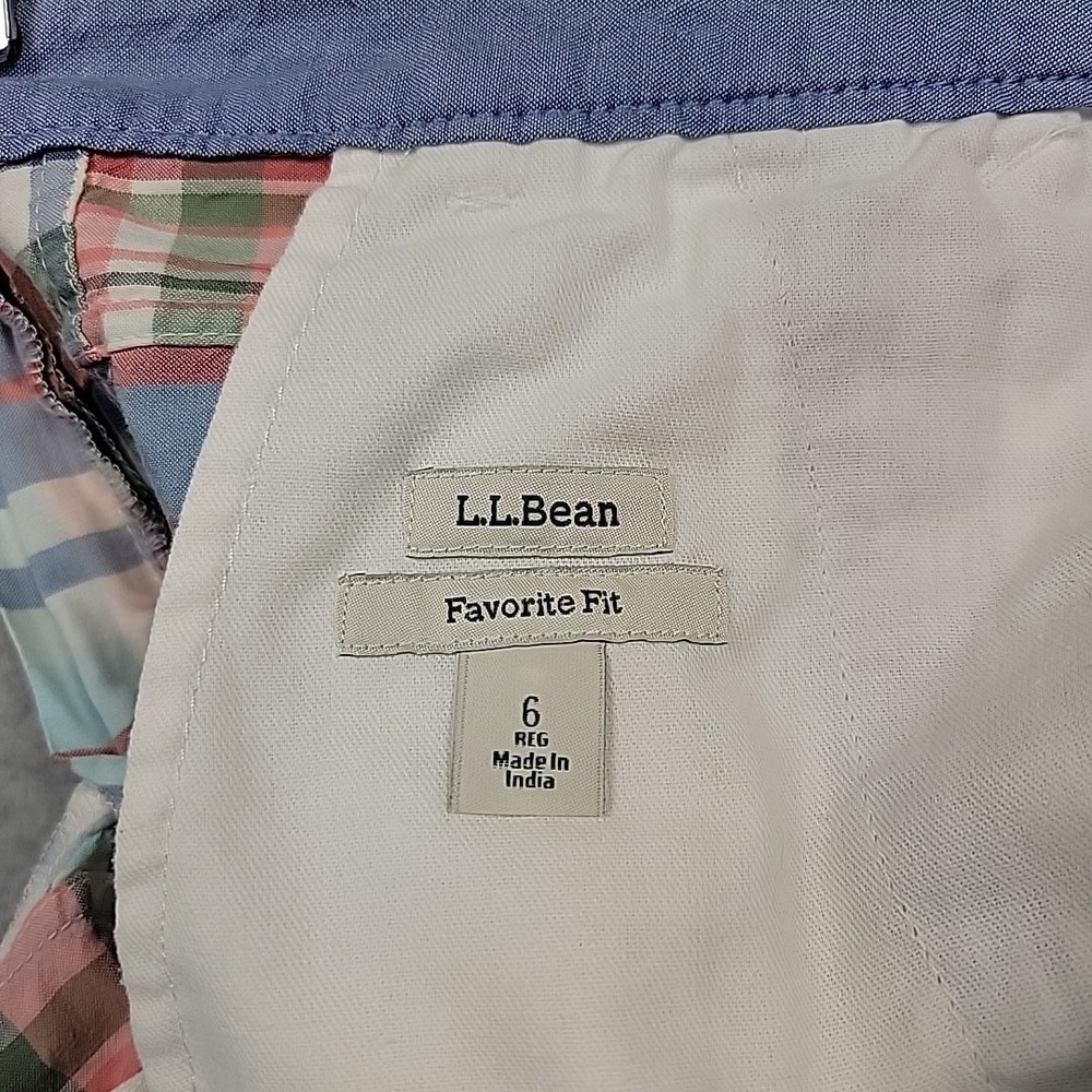 L.L. Bean Patchwork Plaid Cotton Shorts - Coral, Blue, Green - Picture 4 of 10